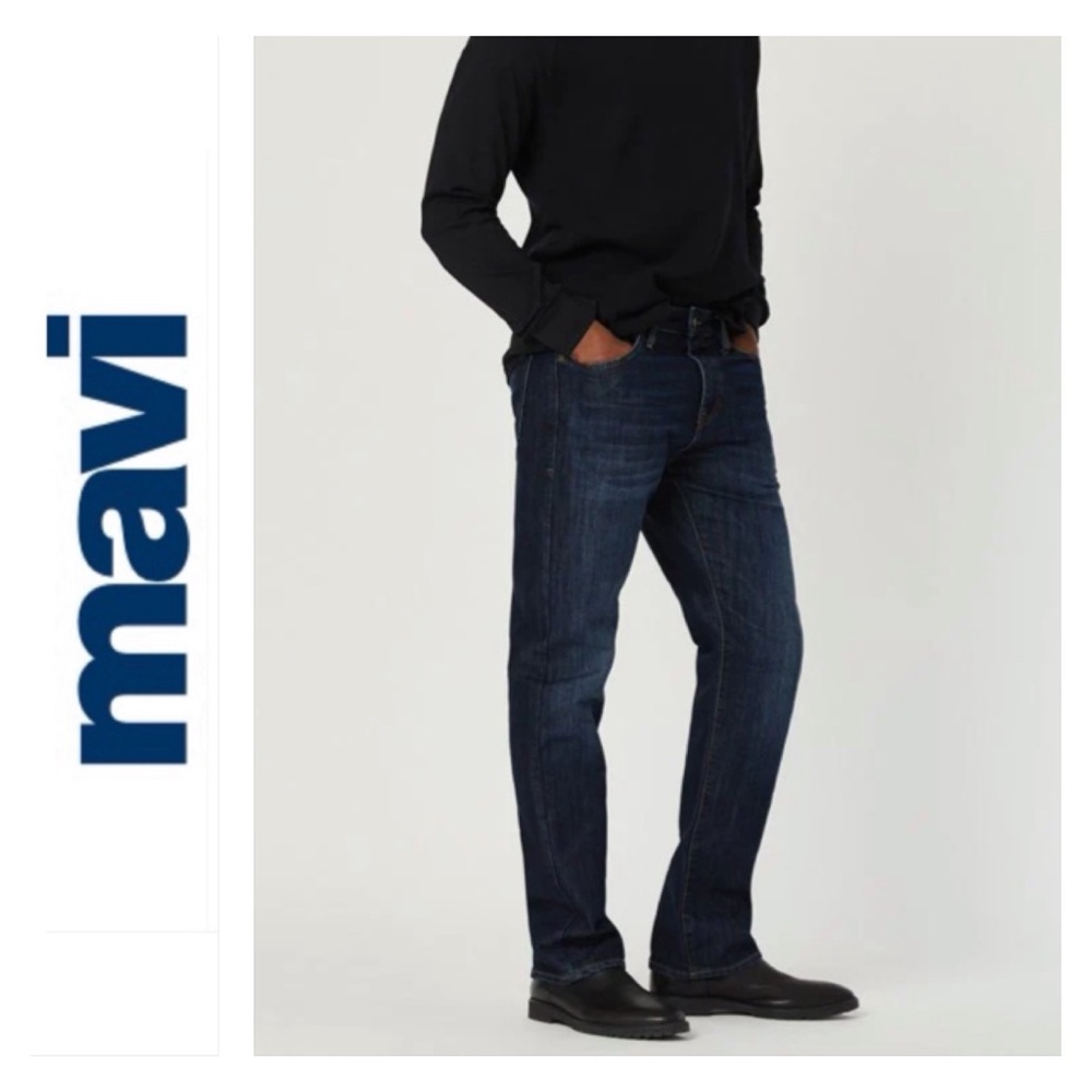 Mavi Matt Relaxed Straight Leg Jeans Men Size 34 x 34 Long Tall Stretch Dark